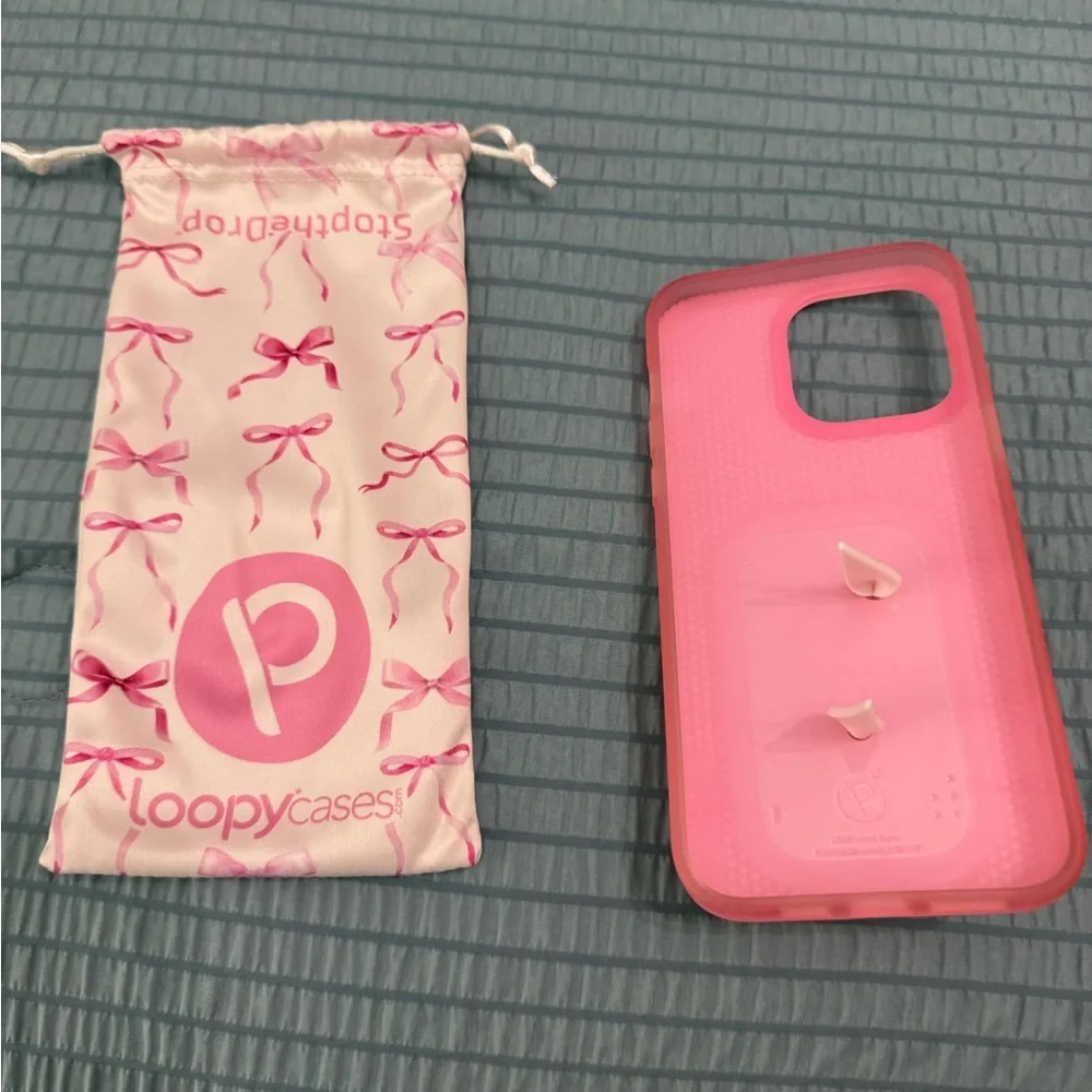 Loopy Case Pink Bow Print Phone Case with Built-In Loop - Picture 2 of 2
